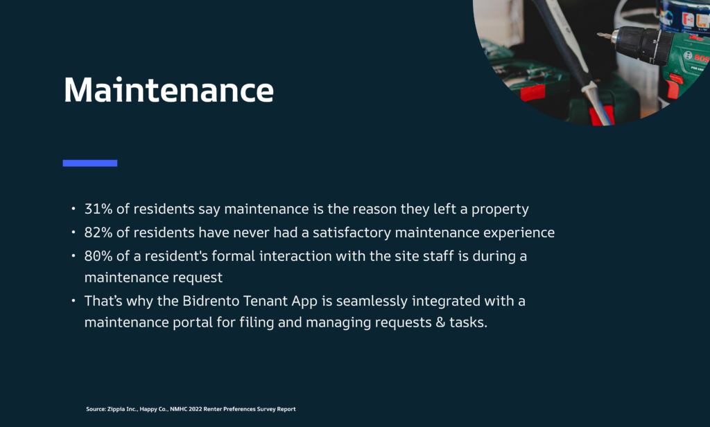 service and maintenance request in the tenant app