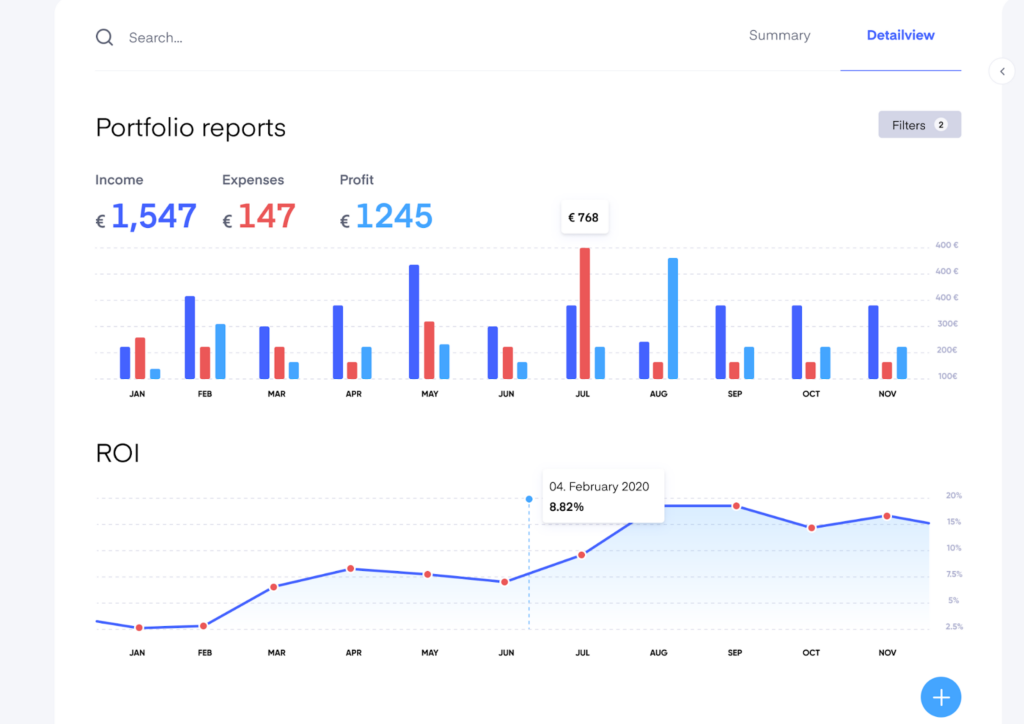 A portfolio report in the best rental property management software - Bidrento