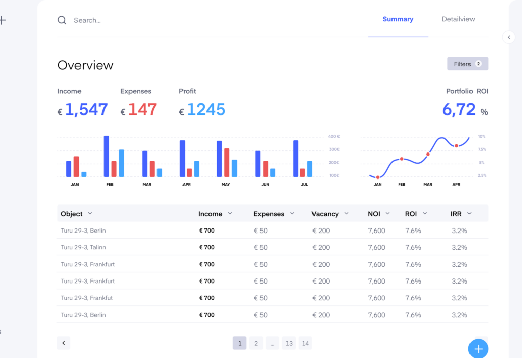 Rental property management software dashboard